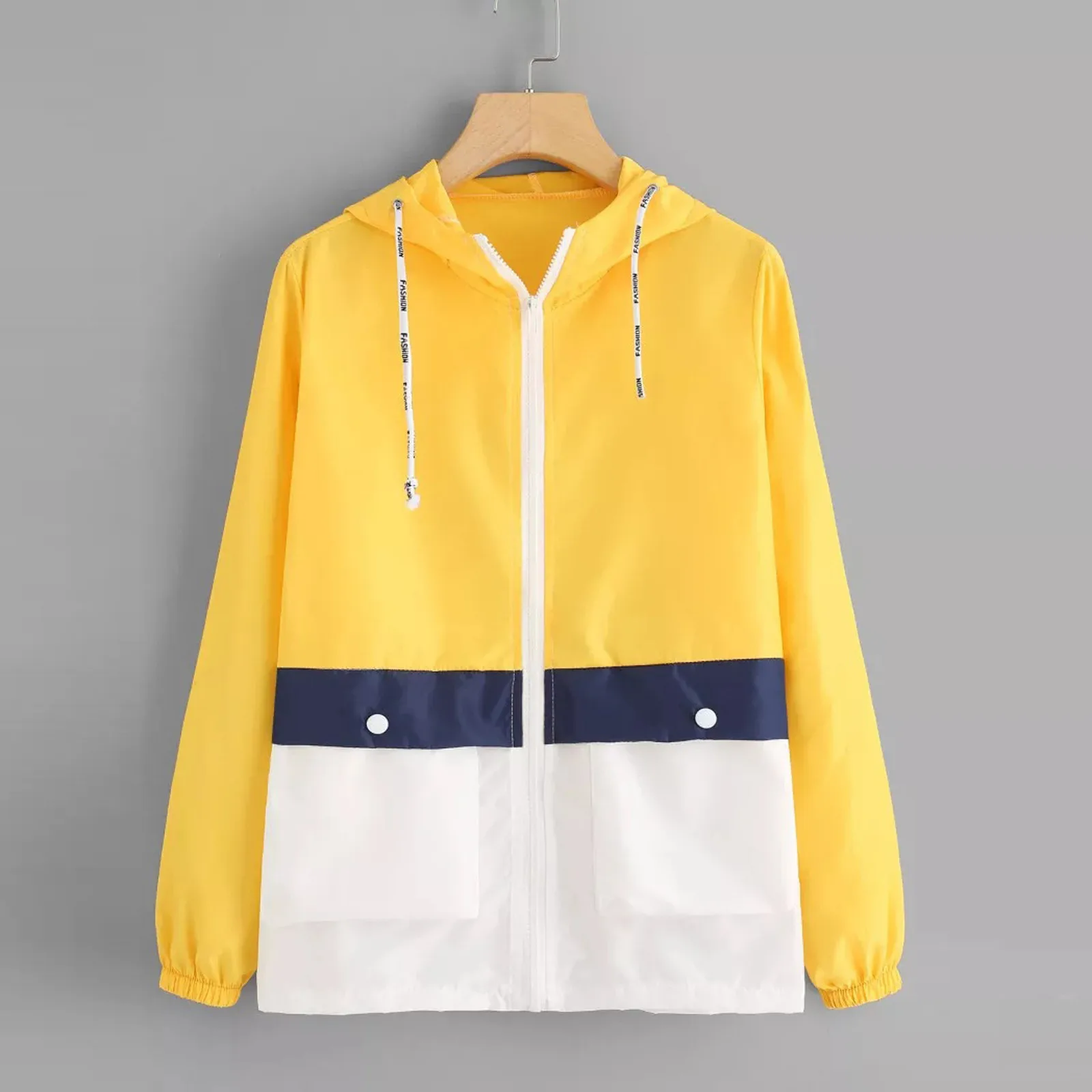 

Fashion Hooded Windbreaker Jacket Patchwork Jackets Women Color Block Zipper Jacket 2021 Fall Casual Coats Outerwear