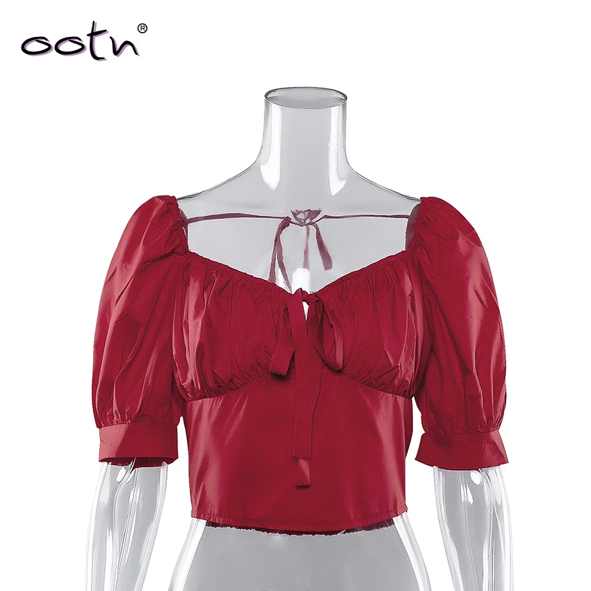 Женская блузка с открытыми плечами bput укороченная пышными короткими рукавами