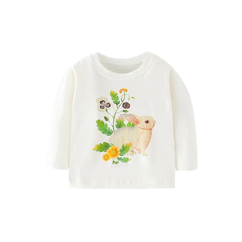 

Jumping Meters Girls Cartoon Cute Rabbit T-shirts Autumn Cotton Casual Crew Neck for White Long Sleeve Top Baby Clothes 2-7years