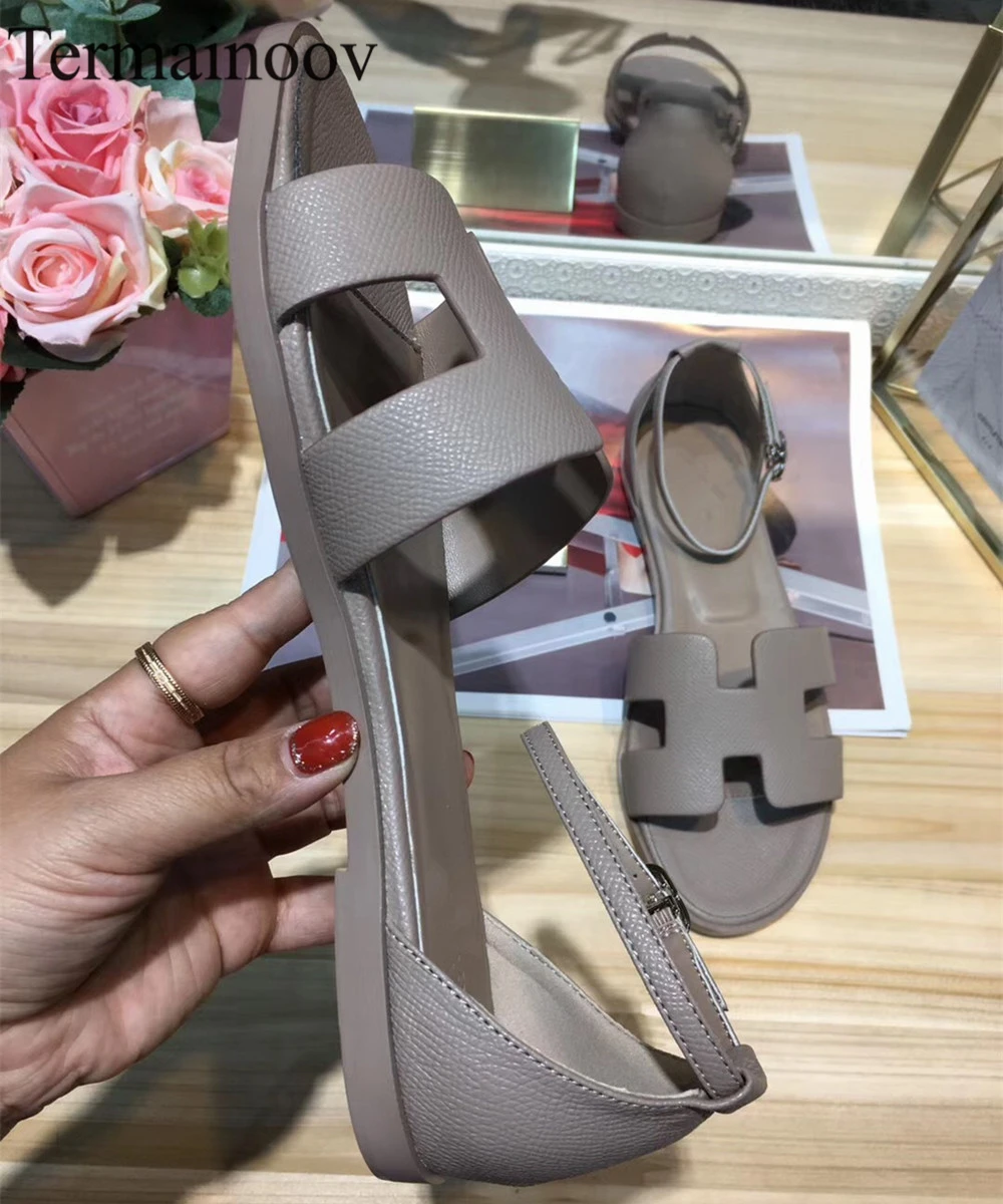

Termainoov Women Sandals Genuine Leather Big Size Soft Women Flats Sandal Flat Heel Buckle Summer New Fashion Sandalias