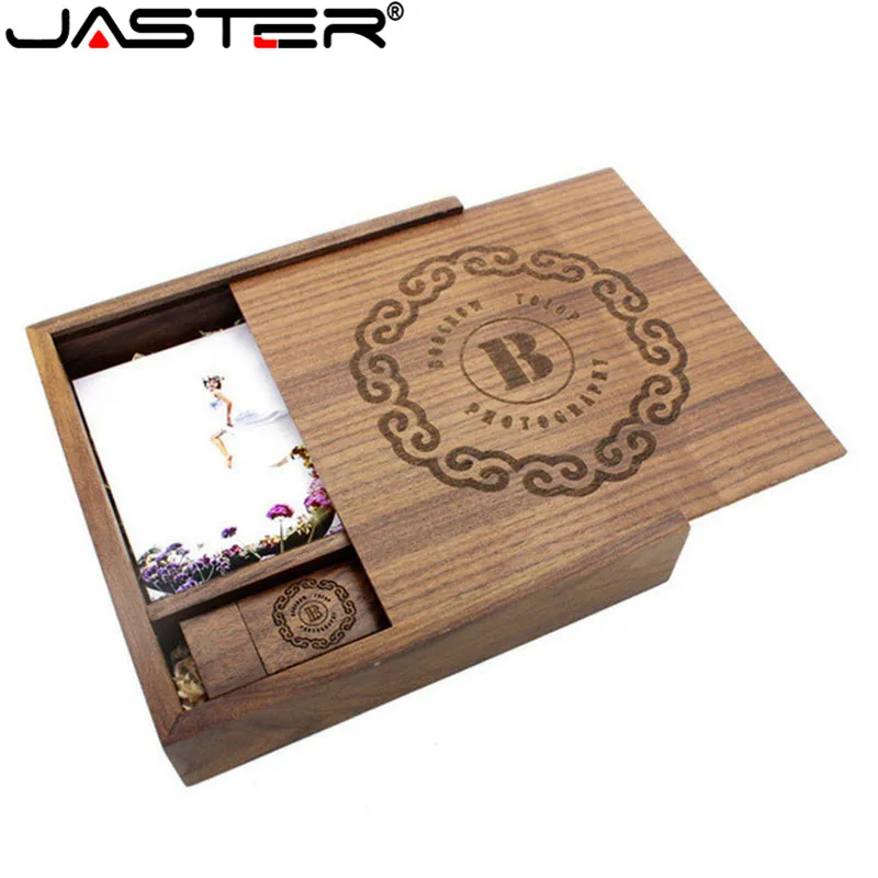 JASTER (1 шт. бесплатный логотип) уникальный фотоальбом из орехового дерева USB +