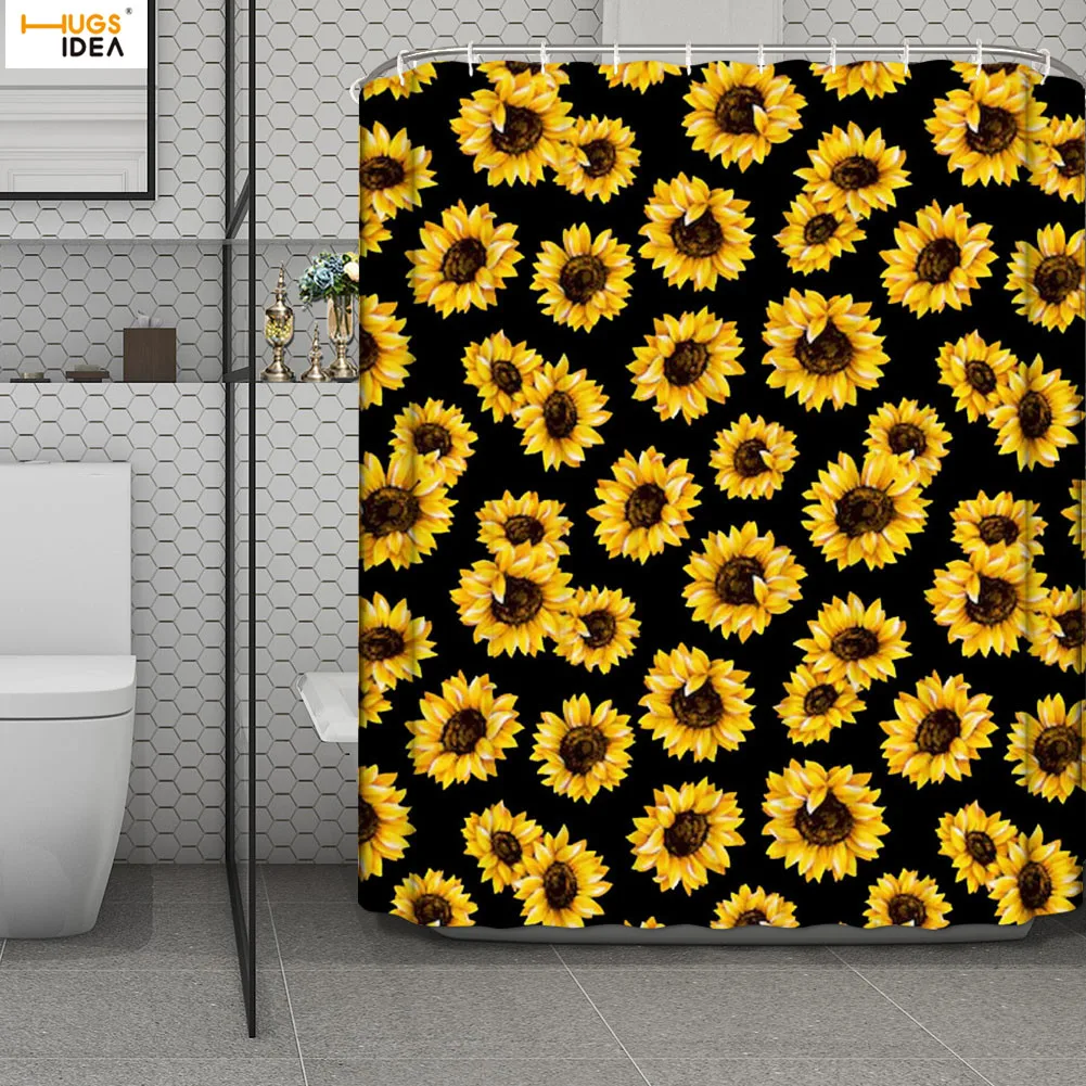 Занавеска для душа в виде подсолнуха декоративная штора из полиэстера с желтыми