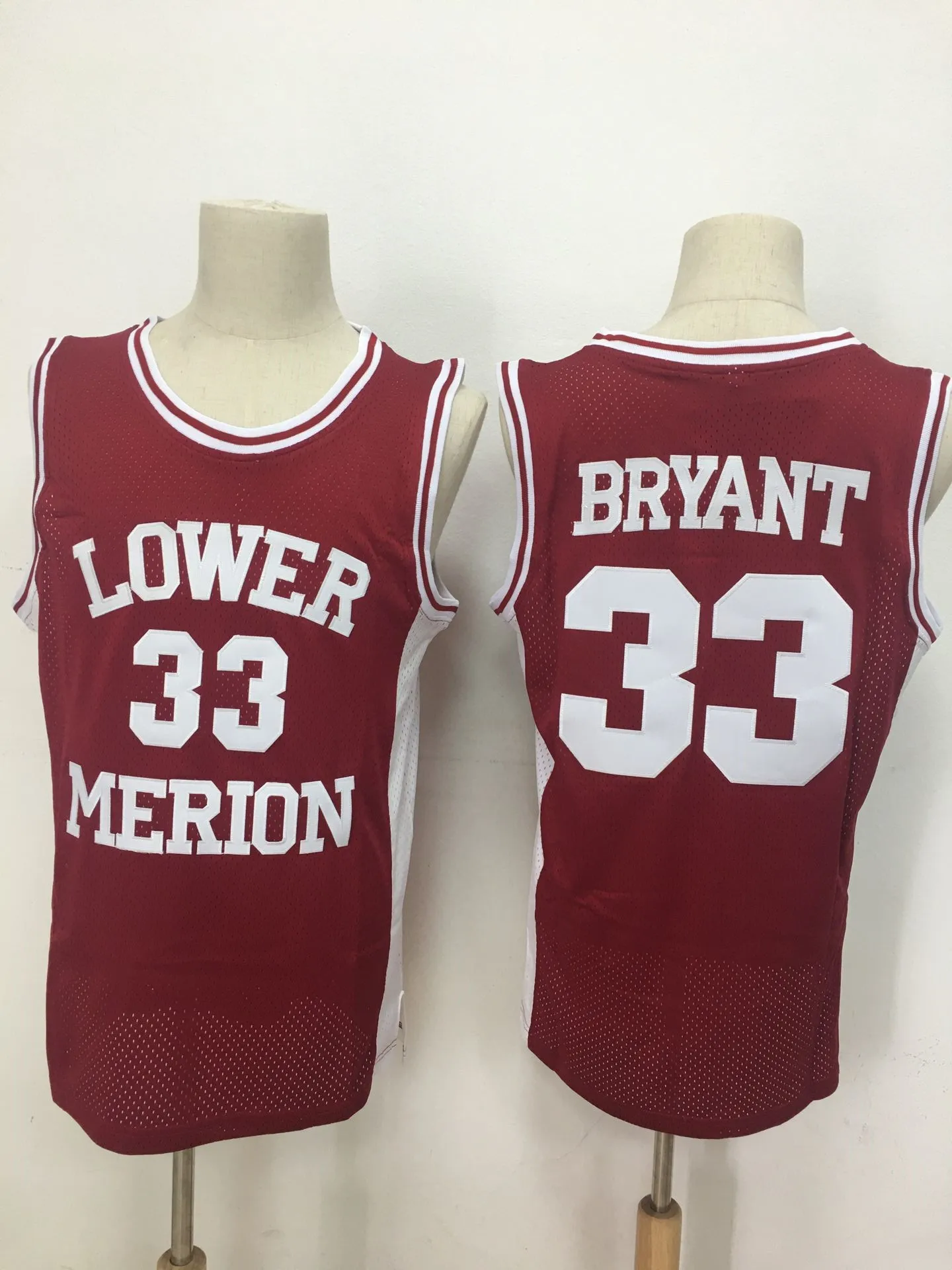 

#33 Kobe Bryant Lower Merion Headgear Men's Maroon High School Retro basketball Jersey