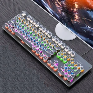 gaming mechanical keyboard punk round retro keycap backlit usb wired english for pc laptop free global shipping