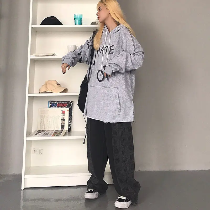 

Spring 2021 new Korean ins cashew flower splicing straight tube high waist slim women's versatile wide leg floor pants