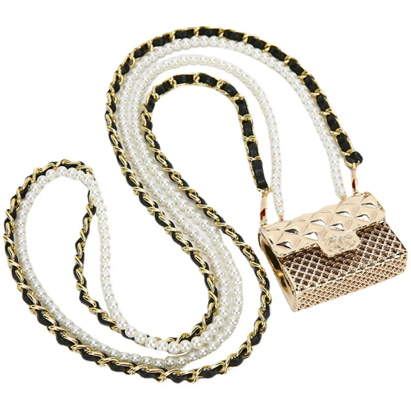 

Новинка, модные украшения, сумки, декоративная цепочка с жемчугом, роскошный длинный ремень, Винтажные бусины, кожаная цепочка, Сумка с подвеской, цепочка на плечо