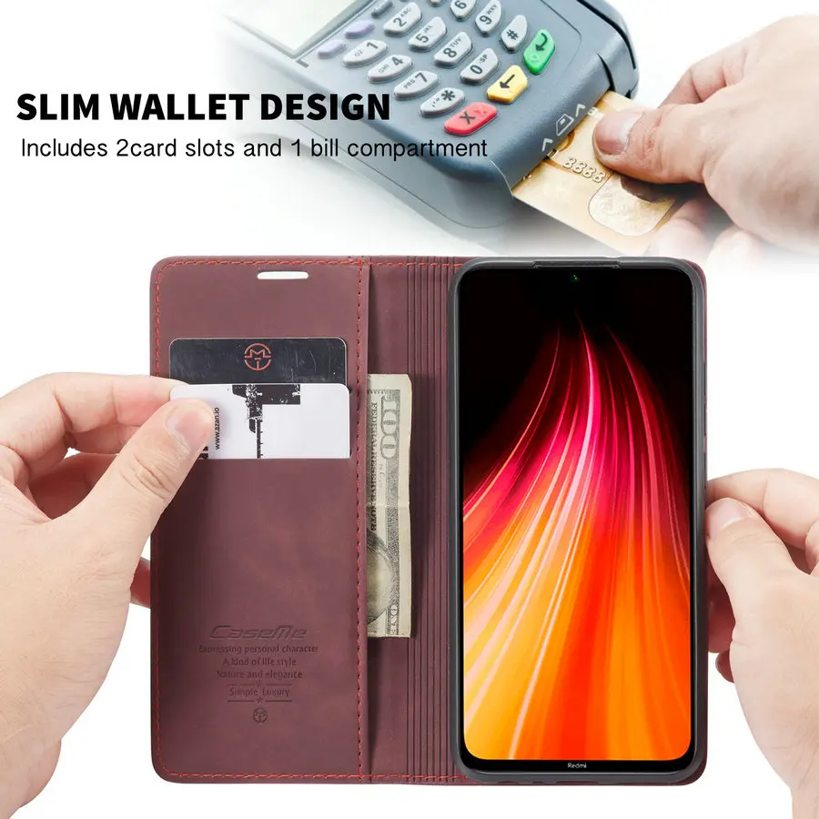 Чехол-Кошелек CaseMe для Redmi Note 8 кожаный флип-чехол с магнитной застежкой в стиле