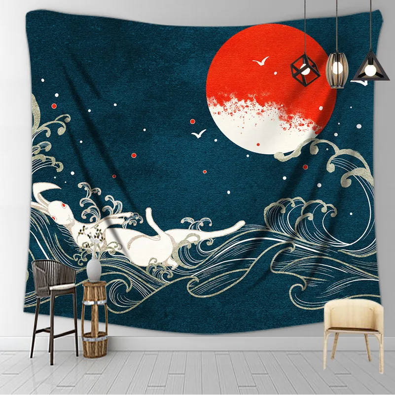 Японский гобелен подвесной ковер с изображением Солнца и Луны бохо богемный