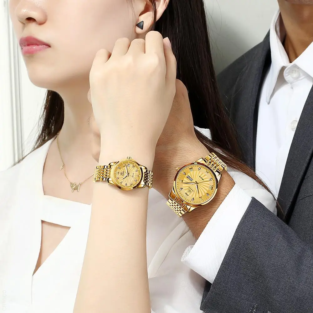 OELVS Couple Watch Automatic Mechanical Luxury Stainless Steel Waterproof Luminous Hands Clock relogio masculino Lovers Gift