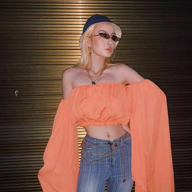 Неоновый зеленый с открытыми плечами длинные Сплит блестящие пикантные рукава