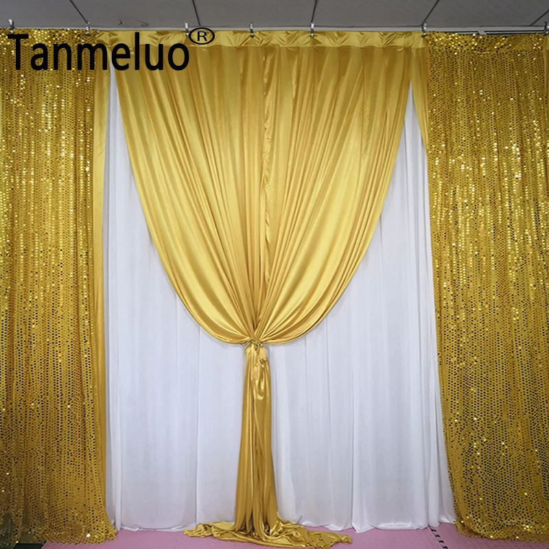 3 м H x3mW белая занавеска с золотой ледяной шелковой блестками драпировка