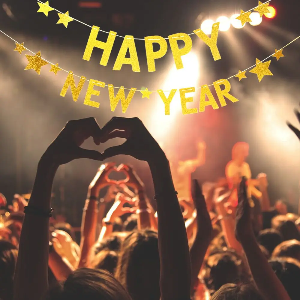 

New Glitter Party Decor Christmas Decoration Bunting Banner Happy New Year Photo Booth Props Hanging Flag