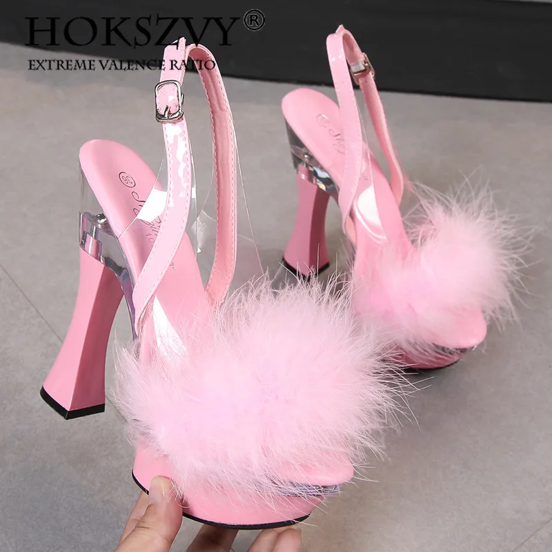 

HOKSZVY 10365 Series 14 Cm Heel 4 Cm Platform With Flower Fish Toe Shoes Nightclub Thick Heel High Heels Car LFD