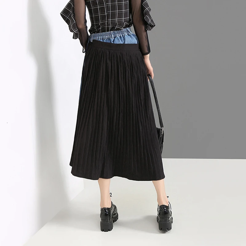 Женская Лоскутная джинсовая юбка CHICEVER повседневная плиссированная большого