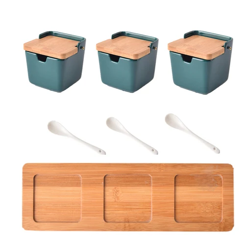 GREEN 3PCS SET Скандинавский креативный горшок для приправ, сахарница, кухонная керамика, горшок для приправ, коробка для приправ, Европейский бытовой горшок для приправ, солевой горшок, банки - Цвет: GREEN 3PCS SET
