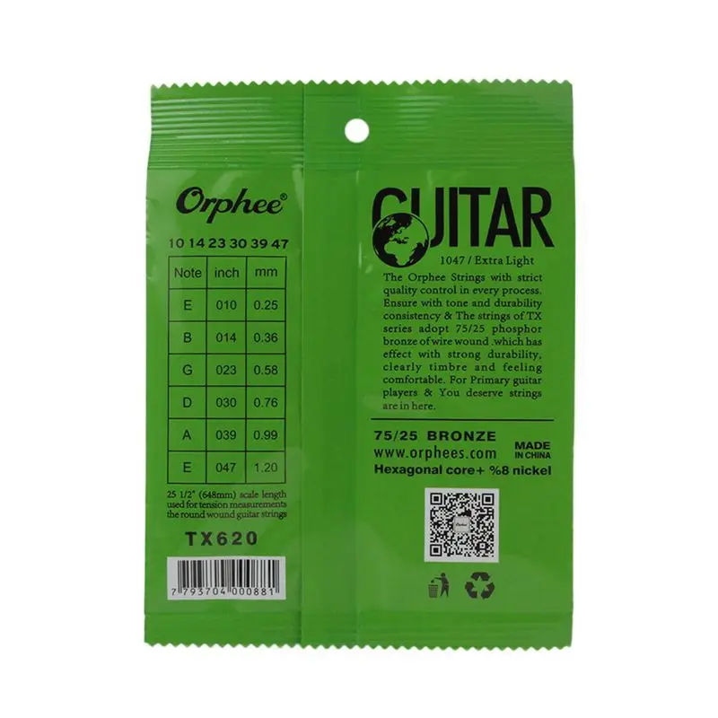 Orphee 6 шт./компл. акустическая гитара шестигранный сердечник + 8% никель бронзовый