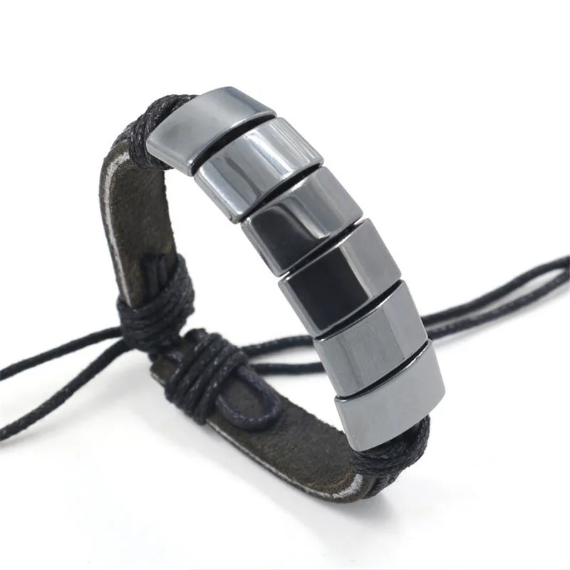 Мужские браслеты браслет натуральная кожа черный обсидиан регулируемый из