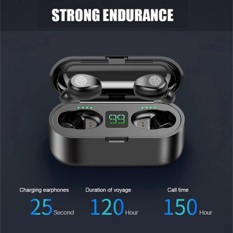 DAG F9 беспроводные наушники Bluetooth 5,0 TWS гарнитура Hi-Fi мини в уши светодиодный дисплей с 2000 мАч power Bank гарнитура с микрофоном
