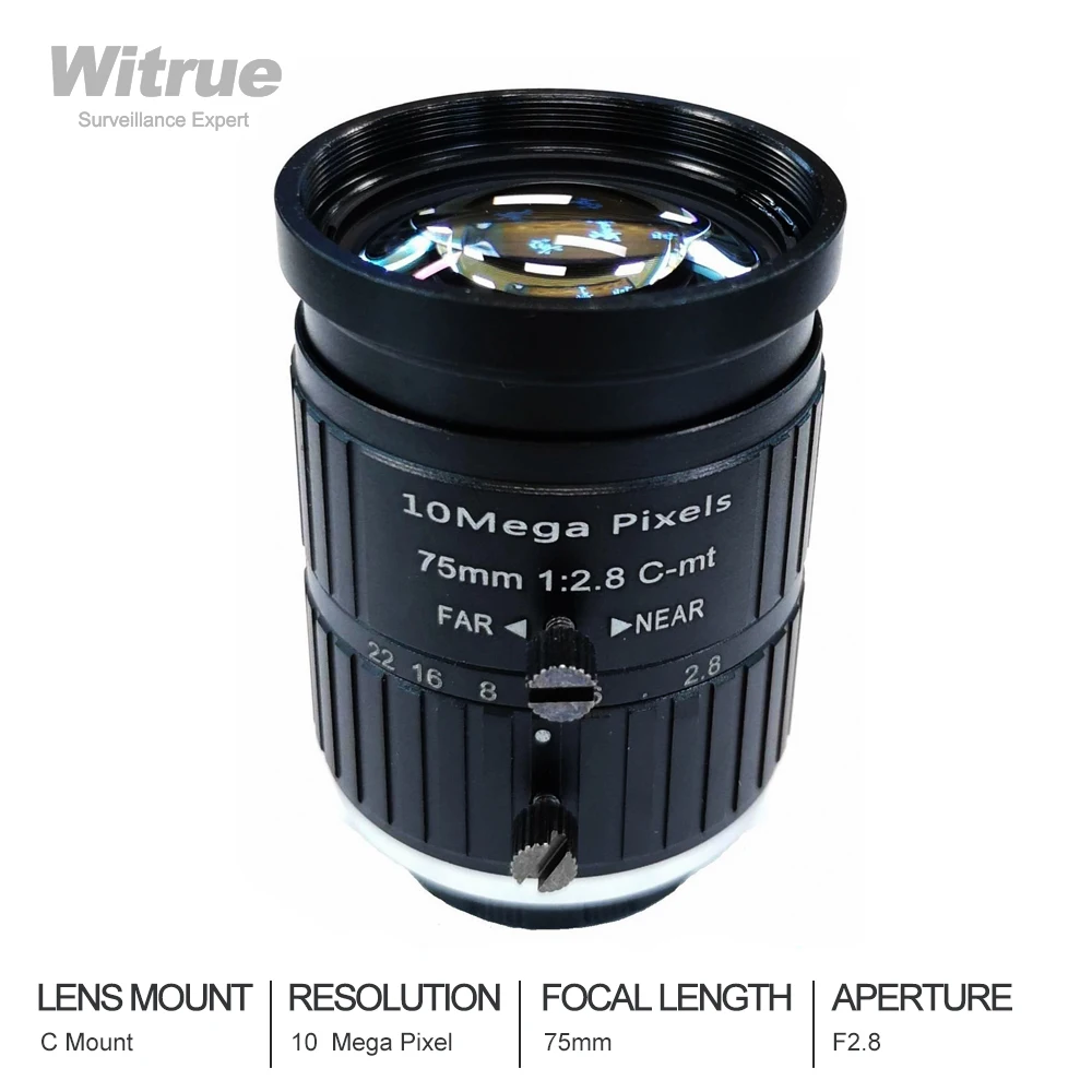 

Witrue HD 10Megapixel 4K Industrial CCTV Lens C Mount 75mm Image Formate 1" Aperture F2.8 for Security Cameras