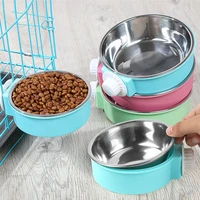stainless steel dog bowl dual removable feeding food water dish for small big dogs cats animal hanging cage bowls pets supplies