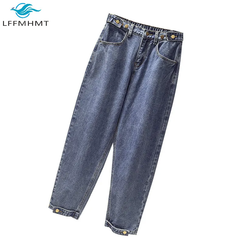 

Women 100KG Spring Autumn Fashion Denim Pants Office Lady Loose Casual High Waist Wide Leg Jeans Trousers Trendy Cowboy Blue