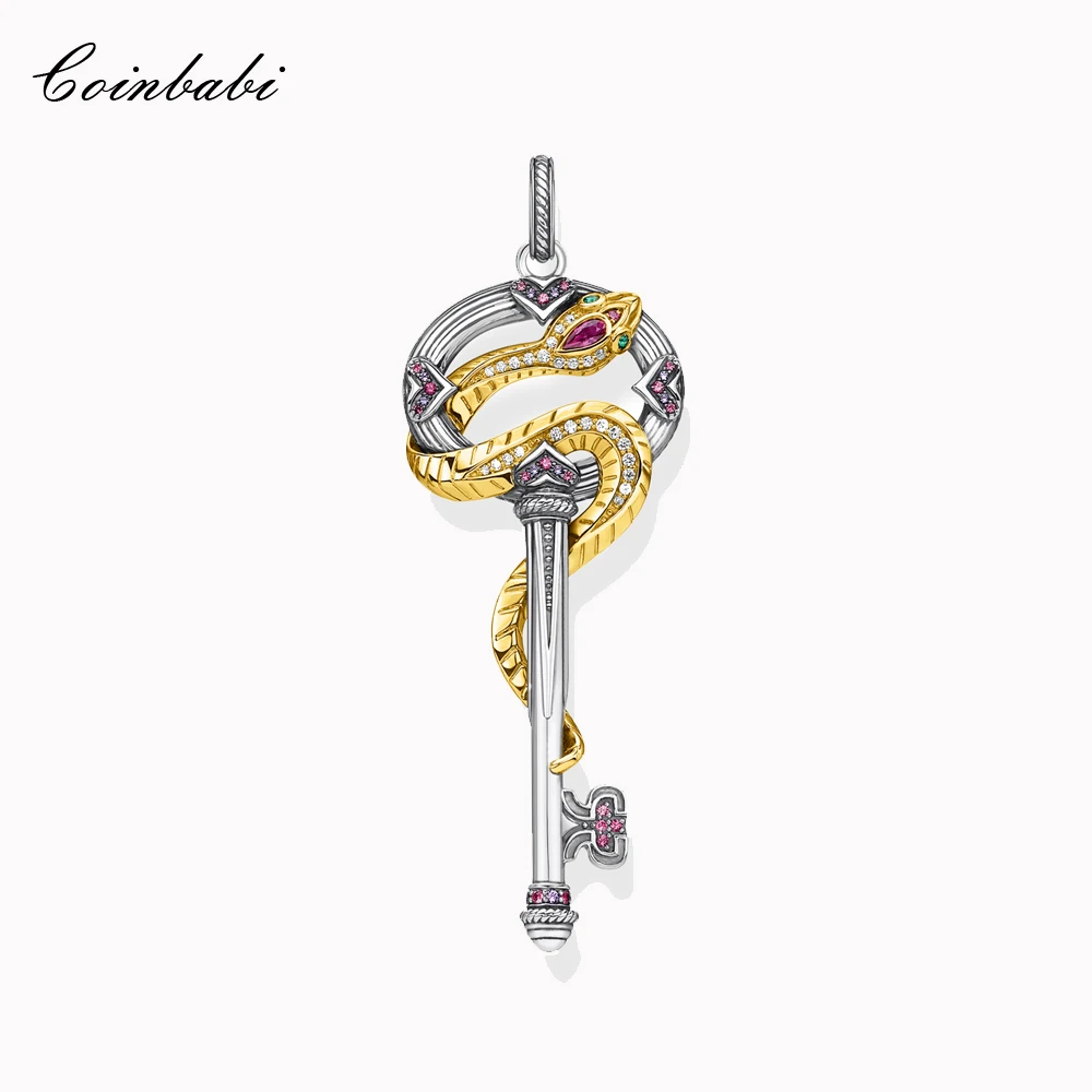 

Pendant Key With Golden Snake In 925 Sterling Silver Fit Necklace 2022 New Fine Women Jewelry Vintage Lucky Wealth Bijoux Gift