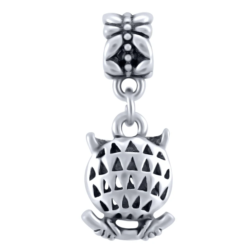 Подвеска совы с хрустальными глазами из стерлингового серебра 925|owl charm|charm bead