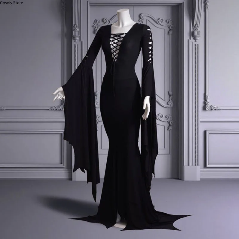 S 5XL сексуальный костюм ведьмы призрака на Хэллоуин Morticia Addam готическое платье