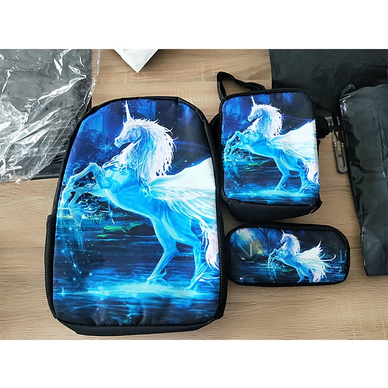 3 шт./комплект Детский рюкзак с принтом сумасшедшая лошадь|Мужские рюкзаки| |