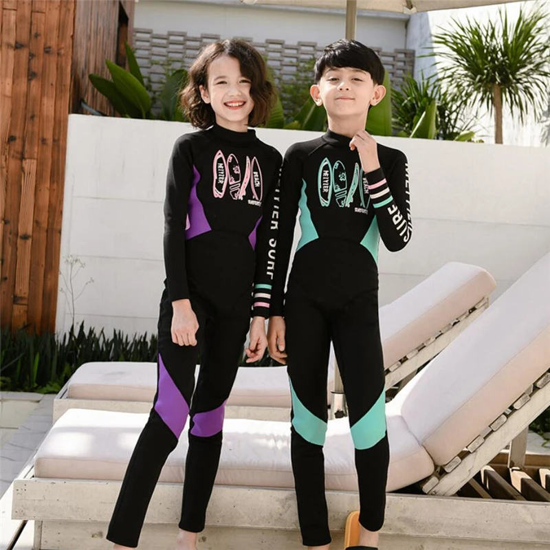 

MEIYIER 2022 Kids One Piece Swimsuit UV Protection Snorkeling Swimwear Long Sleeve Thick Warm Swimming Cloth Boys Girls