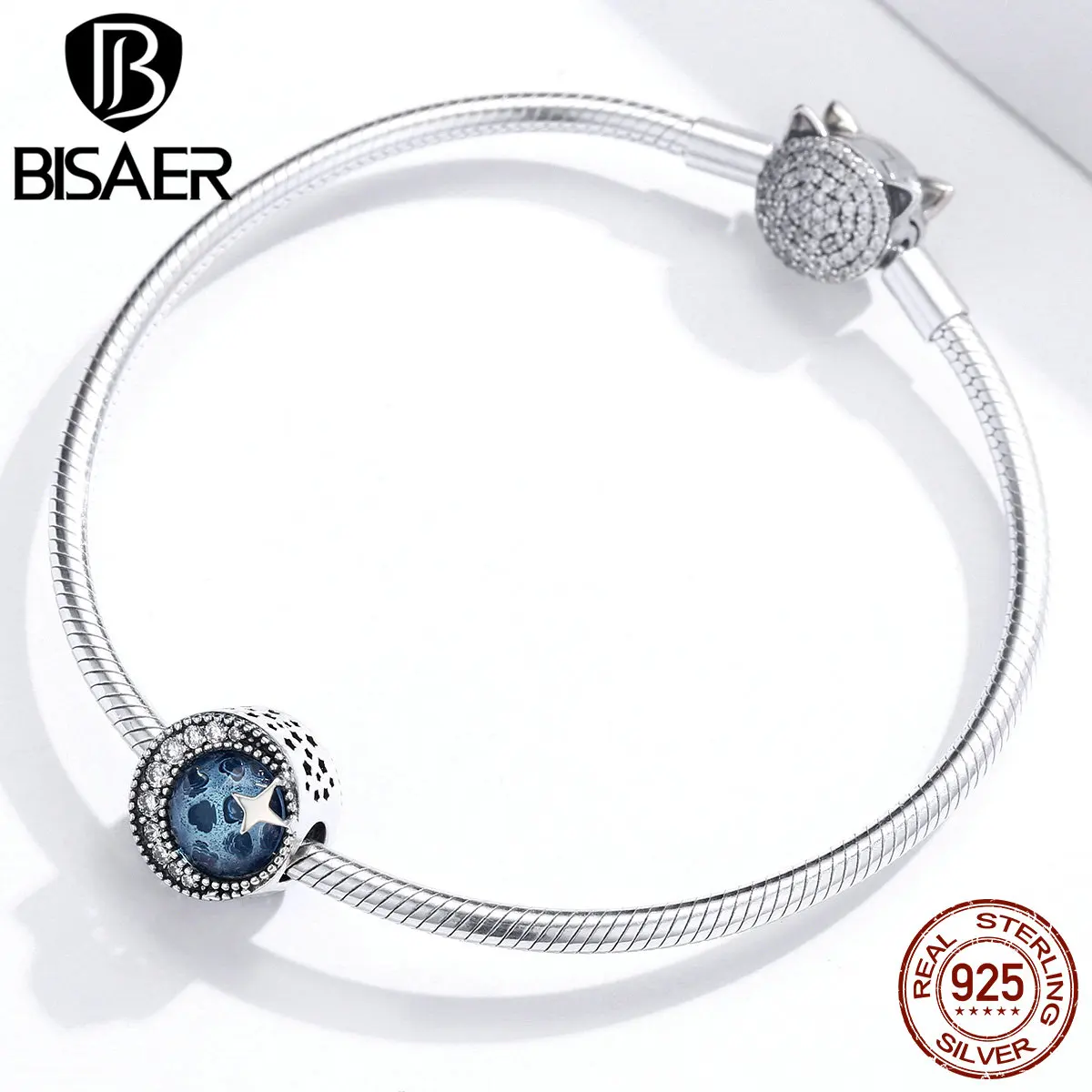 Синий бисер бисаер 925 пробы серебряный полумесяц Луна и звезда очарование