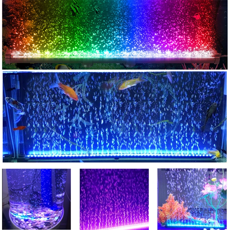 

New Home RGB LED Aquarium Light 25/37/41/51cm EU US Plug 5050 Fish Tank Submersible Light Aquatic Air Bubble Oxygenation Lamp