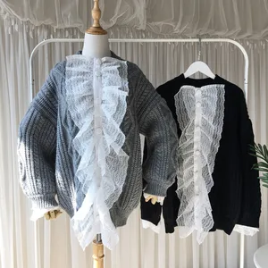 Женский кружевной свитер IHOBBY, свободный утепленный кардиган средней длины, вязаный свитер