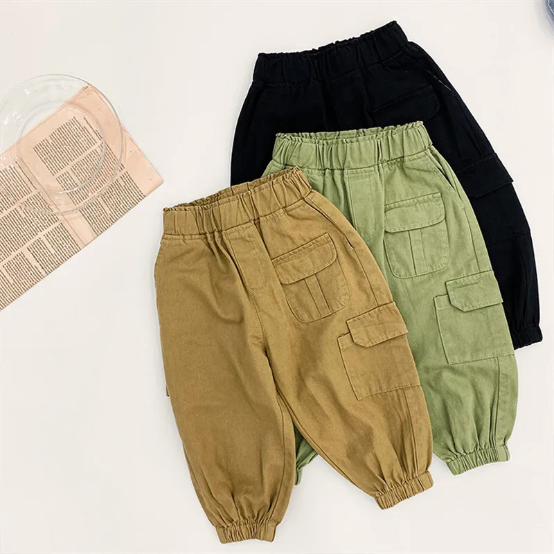 

2021 Spring autumn boys girls solid color loose casual pants toddler kids all-match trousers