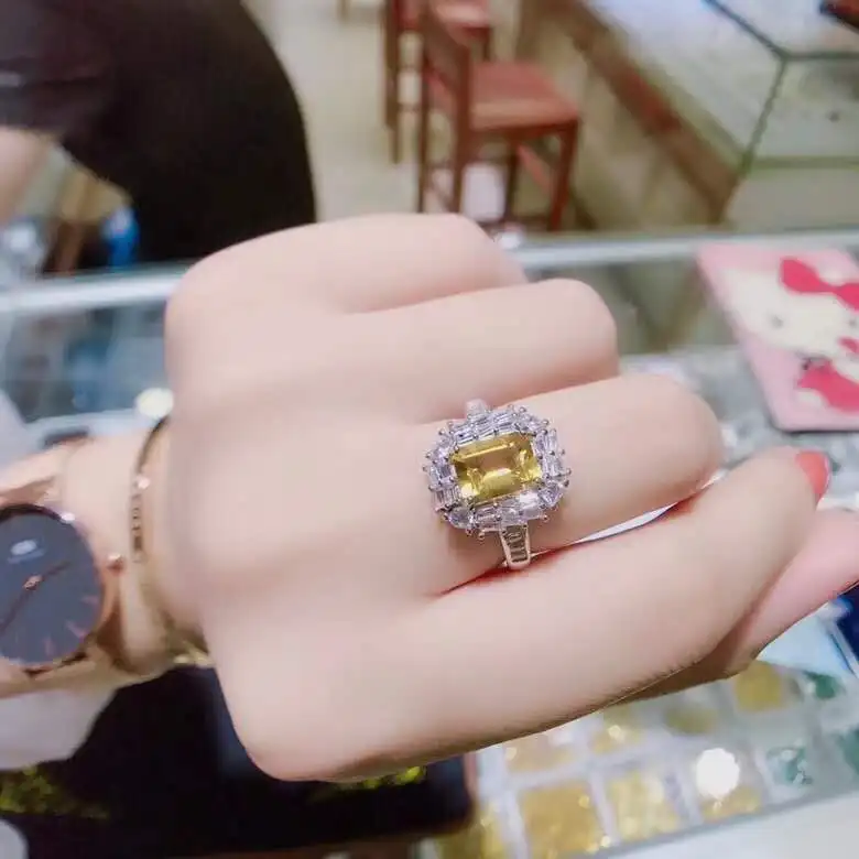 Стихийных бедствий и реальные Желтый цитрин кольцо 925 пробы Серебряное для Для