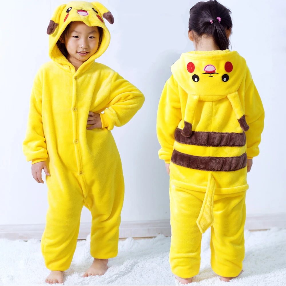 

Pokémon Children's Sleepwear Pikachu One-piece Pajamas Long-sleeved Flannel Pajamas for Children Plus Velvet Warm Winter Pajamas