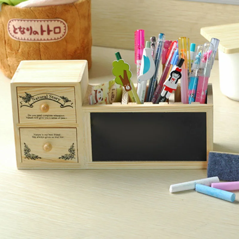 Деревянный держатель для ручек с черной доской милый Настольный карандашей