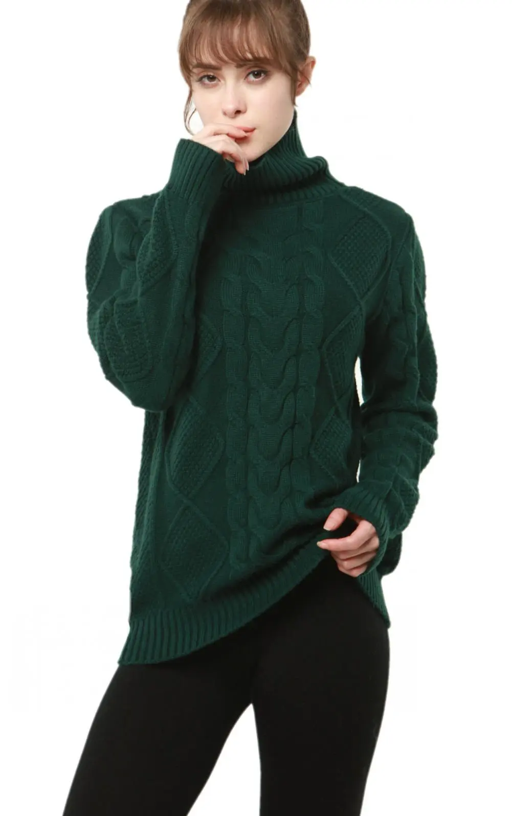 Свитер женский шерстяной кашемировый с воротником-хомутом и длинным рукавом |