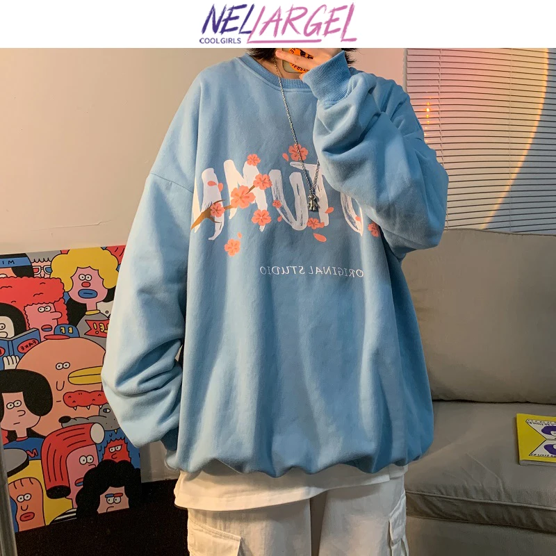 

NELLARGEL Women Flower Kawaii Causal Harajuku Hoodie 2022 Female Japanese Streetwear Loose Sweatshirts Girl Causal Korean Hoodie