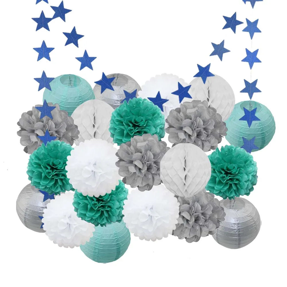 Silver Tiffany Set Лидер продаж 22 шт./компл. золото/черный/белая Круглая Бумажная Фонари Выпускной 50th День рождения одолжение рождественское год висит Изделия из бумаги - Color: Silver Tiffany Set