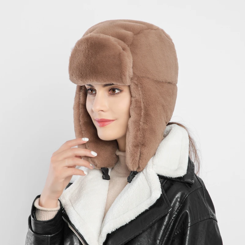 

New winter Female Thicken Warm Couple Fashion hat women faux fur hat ear-flapped Lei Feng Cap outdoor ski Riding Windproof Z181