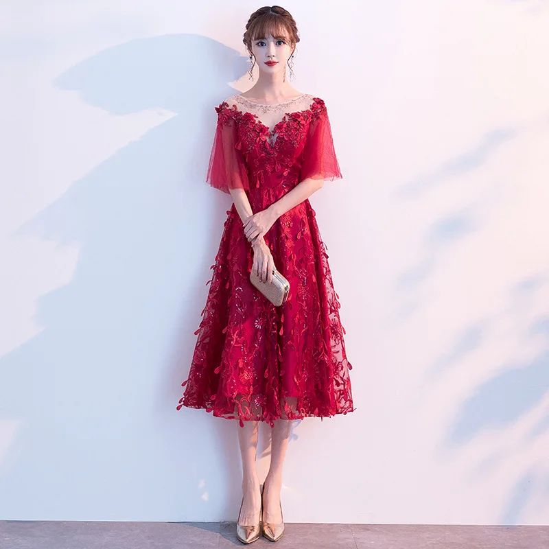 

Elegant Floral Bride Wedding Dress Noble O-neck Wedding Party Dress Temperament Evening Dress Retro Prom Dress Robe De Soiree