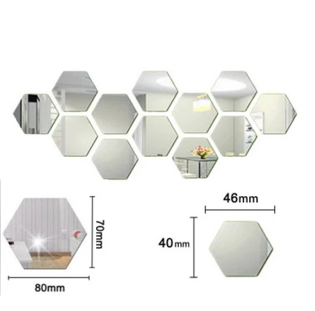 12Pcs/Set Hexagonal 3D Mirror Wall Stickers Restaurant Aisle Floor Personality Decorative Paste Living Room Sticker | Дом и сад