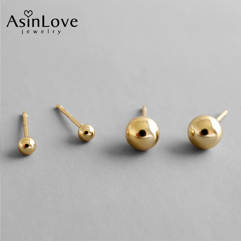 AsinLove 18K Золотые круглые бусины серьги-гвоздики минимализм с рельефным рисунком