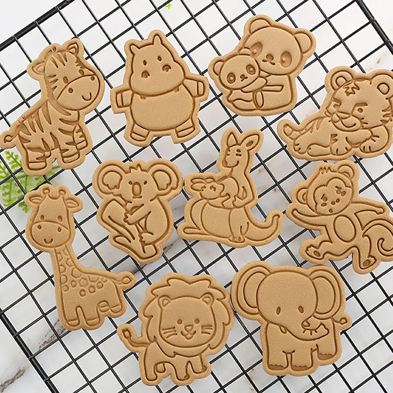 

8pcs Plastic Cookie Cutter Set Animal Dinosaur Christmas Cake Tool 3D Biscuit Stamp Fondant Mould Baking Sugar Craft Accessories