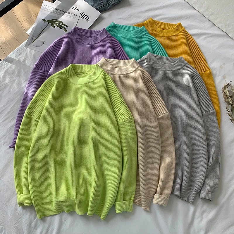 

LEGIBLE Autumn Winter Oversize Sweater Women Knitted Pullover Sweater Female Long Sleeve O Neck Jumper Warm Teen Gril Femme