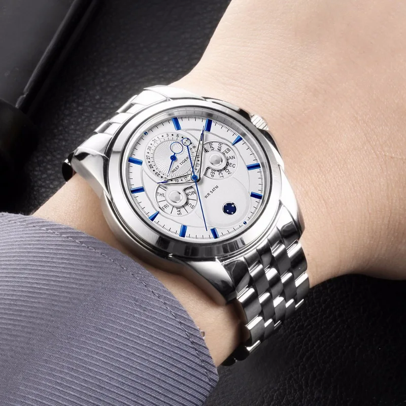 Мужские кварцевые часы мужские наручные Риф Тигр роскошные водонепроницаемые