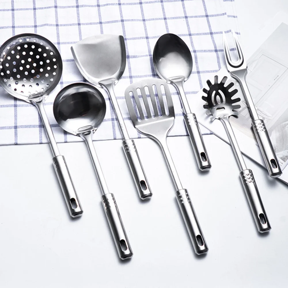 

7pcs Stainless Steel Kitchenware Cooking Soup Ladle Shovel Strainer Cooking Tool