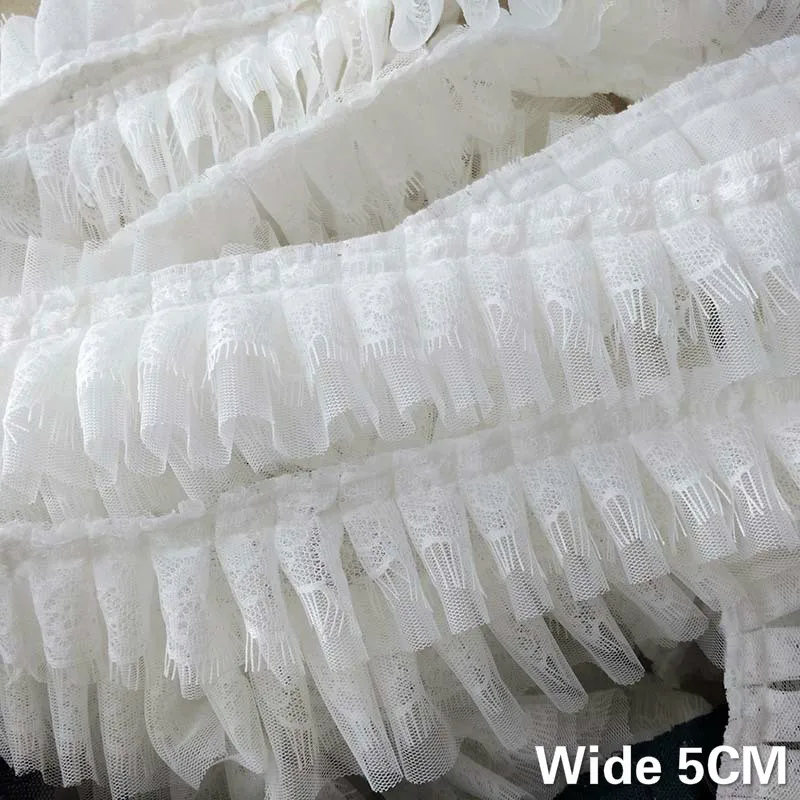 5CM Wide White Black Tulle Fabric Fake Collar Eyelash Lace Skirt Handmade DIY Home Decoration Tassel Fringe For Curtains Dresses
