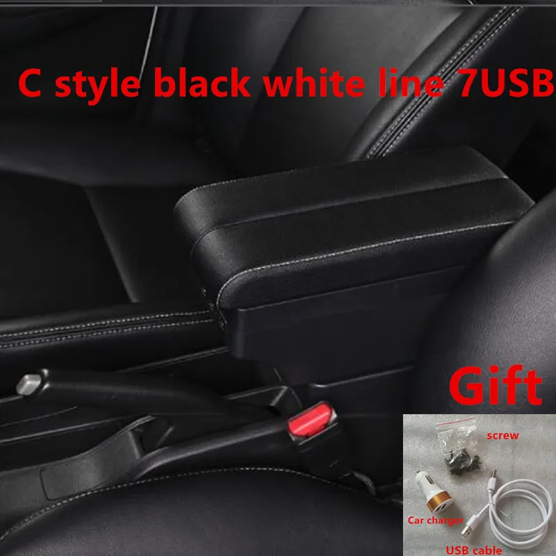 C black white line Для Ford focus 3 подлокотник коробка центральный магазин содержание фокус mk3 нарукавники коробка с USB интерфейсом - Название цвета: C black white line